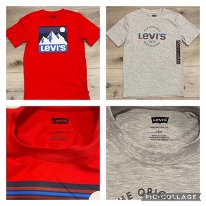 Bundle of 2 Levi's Boys Logo Graphic Tee, Light Gray & Red, Size L(14/16), New!